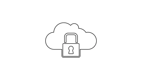 Black line Cloud computing lock icon isolated on white background. Security Stock Footage 167514881