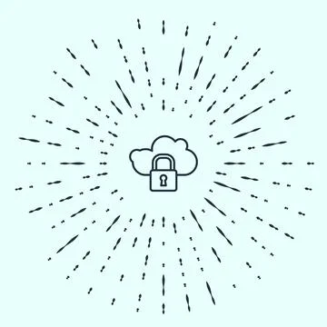 Black line Cloud computing lock icon isolated on grey background. Security 스톡 일러스트