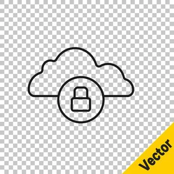 Black line Cloud computing lock icon isolated on transparent background Stock Illustration