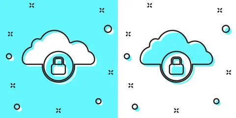Black line Cloud computing lock icon isolated on green and white background Stock Illustration