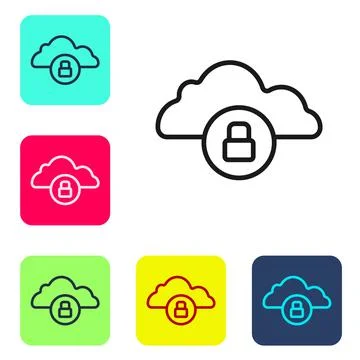Black line Cloud computing lock icon isolated on white background. Security,  스톡 일러스트