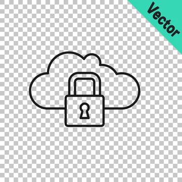 Black line Cloud computing lock icon isolated on transparent background. Secu Illustrazione stock
