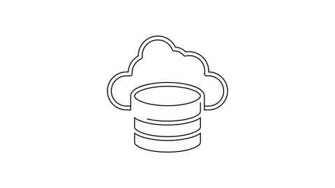 Black line Cloud database icon isolated on white background. Cloud computing Stock Footage 159350032