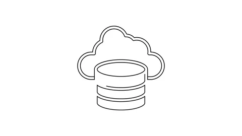 Black line Cloud database icon isolated on white background. Cloud computing Stock Footage 159350063