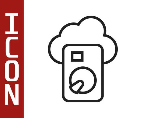 Black line Cloud database icon isolated on white background. Cloud computing Illustrazione stock