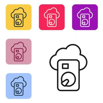 Black line Cloud database icon isolated on white background. Cloud computing Illustrazione stock