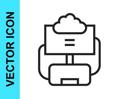 Black line Cloud database icon isolated on white background. Cloud computing Stock Illustration