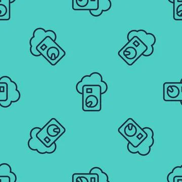 Black line Cloud database icon isolated seamless pattern on green background Stock Illustration