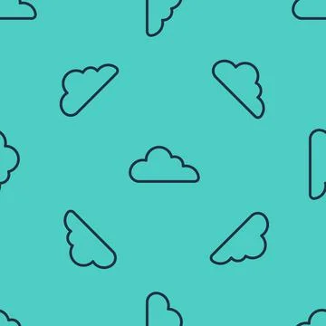 Black line Cloud icon isolated seamless pattern on green background. Vector Stock Illustration