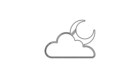 Black line Cloud with moon icon isolated on white background. Cloudy night sign Stock Footage 201585279