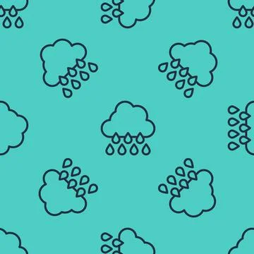 Black line Cloud with rain icon isolated seamless pattern on green background Stock Illustration