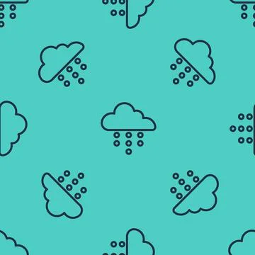 Black line Cloud with rain icon isolated seamless pattern on green background Stock Illustration