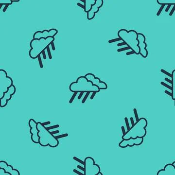 Black line Cloud with rain icon isolated seamless pattern on green background Stock Illustration