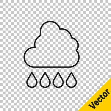 Black line Cloud with rain icon isolated on transparent background. Rain cloud Stock Illustration