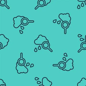 Black line Cloud with rain icon isolated seamless pattern on green background イラスト素材