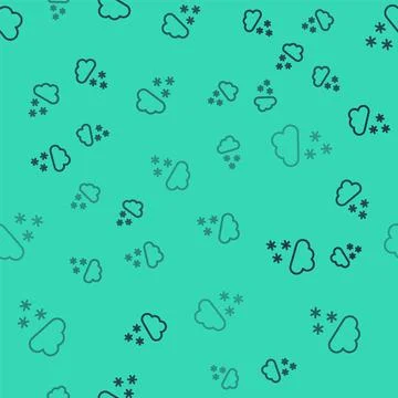 Black line Cloud with snow icon isolated seamless pattern on green background Stock Illustration
