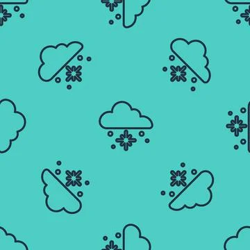 Black line Cloud with snow icon isolated seamless pattern on green background Illustrazione stock