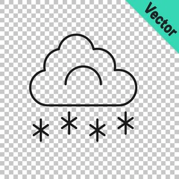 Black line Cloud with snow icon isolated on transparent background. Cloud with Stock Illustration