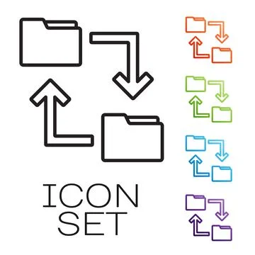 Black line Cloud storage text document folder icon isolated on white background 스톡 일러스트