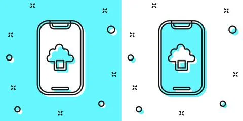 Black line Cloud technology data transfer and storage icon isolated on green and Illustrazione stock