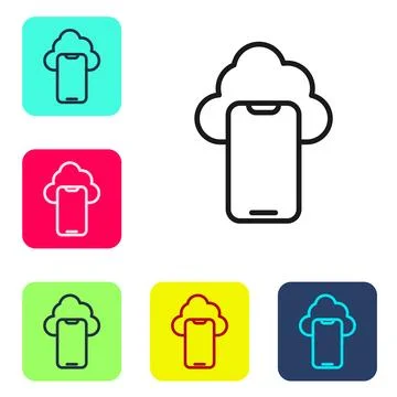 Black line Cloud technology data transfer and storage icon isolated on whit.. 스톡 일러스트