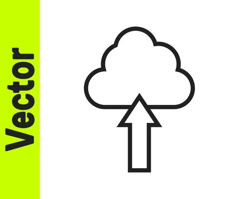 Black line Cloud upload icon isolated on white background. Vector Stock Illustration