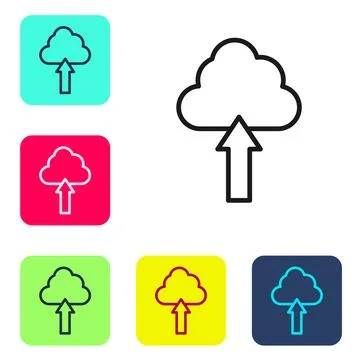 Black line Cloud upload icon isolated on white background. Set icons in color 스톡 일러스트