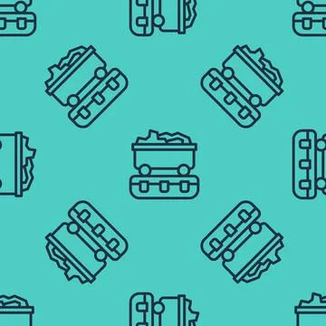 Black line Coal train wagon icon isolated seamless pattern on green background イラスト素材