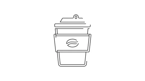Black line Coffee cup to go icon isolated on white background. 4K Video motion Stock Footage 145384335