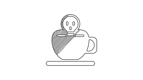 Black line Coffee cup with skull icon isolated on white background. 4K Video Stock Footage 201622103