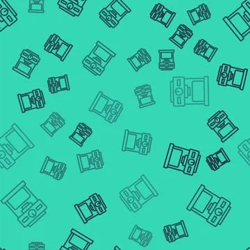 Black line Coffee machine icon isolated seamless pattern on green background. Illustrazione stock