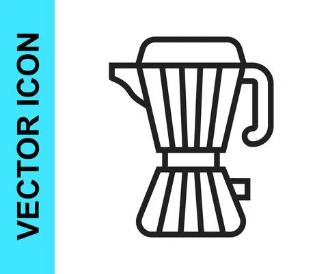 Black line Coffee maker moca pot icon isolated on white background. Vector Stock Illustration