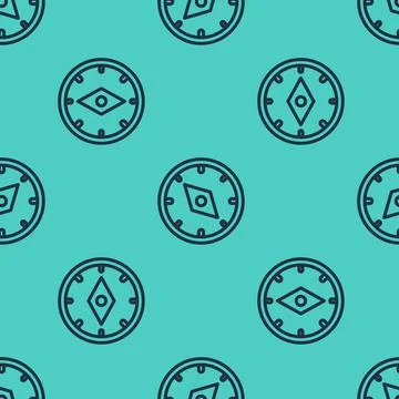 Black line Compass icon isolated seamless pattern on green background. Windrose Stock Illustration