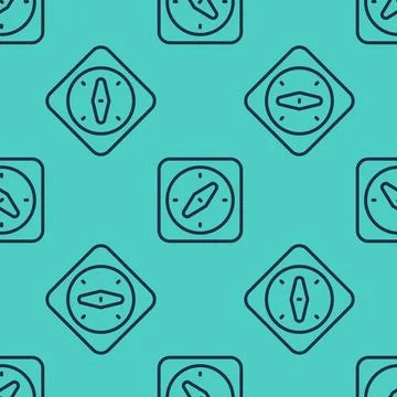 Black line Compass icon isolated seamless pattern on green background. Windrose イラスト素材