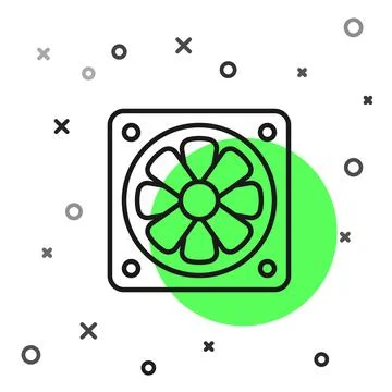 Black line Computer cooler icon isolated on white background. PC hardware fan Illustrazione stock