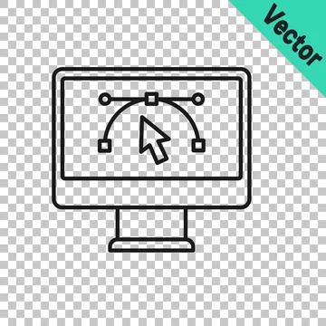 Black line Computer display with vector design program icon isolated on iso.. Stock Illustration