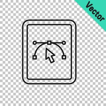 Black line Computer display with vector design program icon isolated on iso.. Stock Illustration