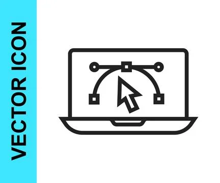 Black line Computer display with vector design program icon isolated on iso.. Stock Illustration