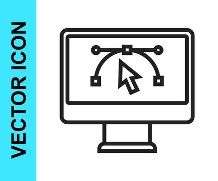 Black line Computer display with vector design program icon isolated on iso.. Stock Illustration