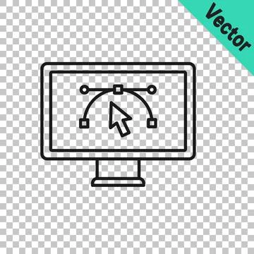 Black line Computer display with vector design program icon isolated on iso.. Stock Illustration