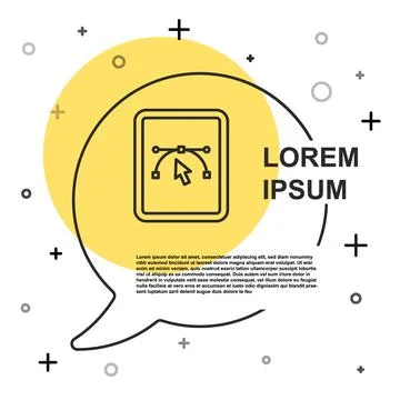 Black line Computer display with vector design program icon isolated on iso.. Stock Illustration