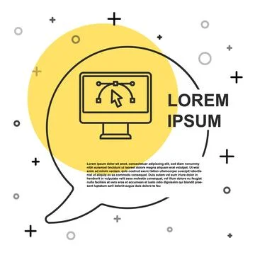 Black line Computer display with vector design program icon isolated on iso.. Stock Illustration