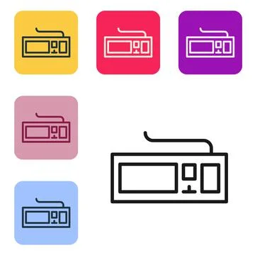 Black line Computer keyboard icon isolated on white background. PC component Illustrazione stock