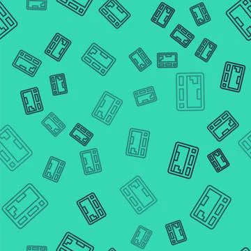 Black line Computer keyboard icon isolated seamless pattern on green background 스톡 일러스트