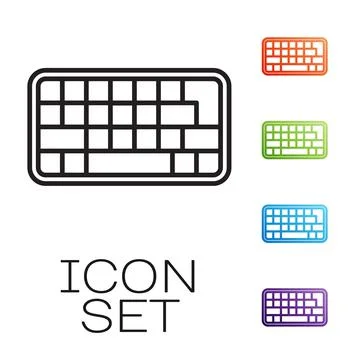 Black line Computer keyboard icon isolated on white background. PC component Stock-Illustration