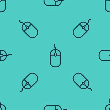 Black line Computer mouse icon isolated seamless pattern on green background Stock Illustration