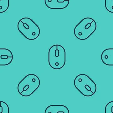 Black line Computer mouse icon isolated seamless pattern on green background Stock Illustration