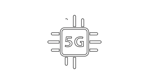Black line Computer processor 5G with microcircuits CPU icon isolated on white Stock Footage 160271760