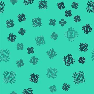 Black line Computer processor 5G with microcircuits CPU icon isolated seamles イラスト素材