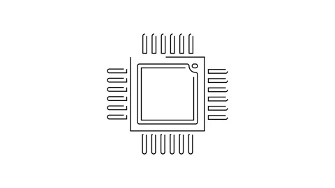 Black line Computer processor with microcircuits CPU icon isolated on white Stock Footage 138850940